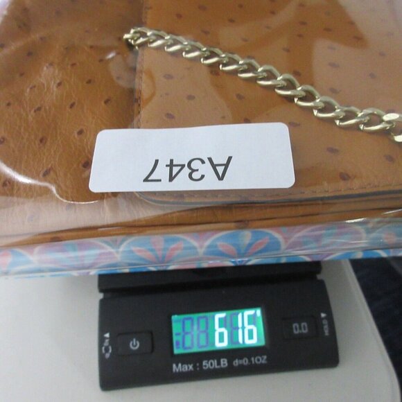 Michael Kors Brown Ostrich Embossed Leather Women's Clutch Shoulder Bag 616 - Picture 10 of 10